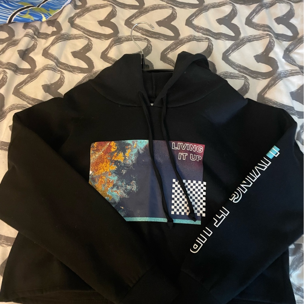 A large black cropped hooded sweatshirt from Nordstrom Rack